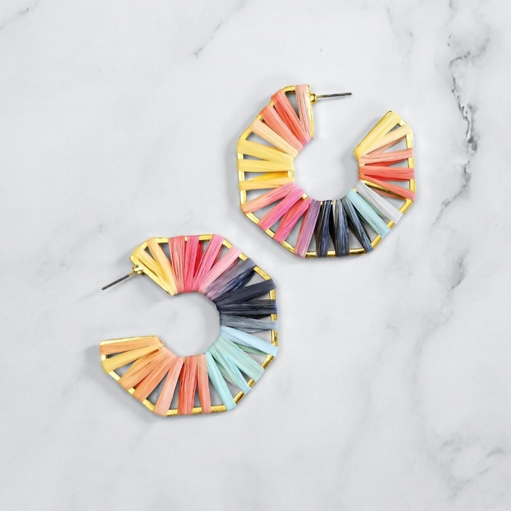 Blue Box Boutique Inc Rainbow Raffia Earrings - Addison Dangles